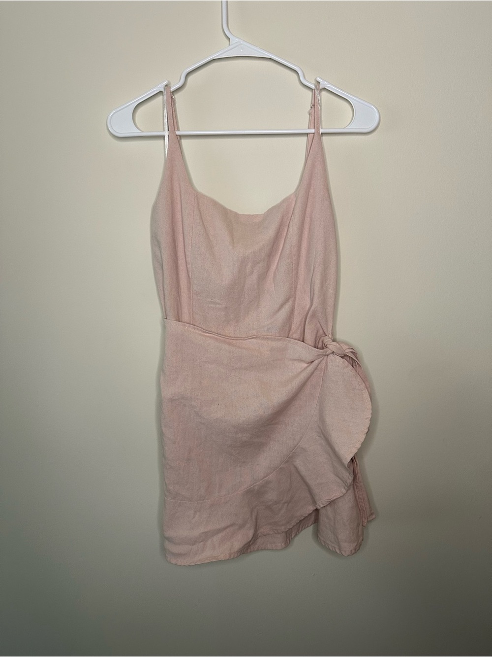Polly Light Pink Spaghetti Strap Wrap Mini Dress